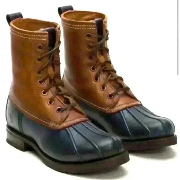 Frye Veronica Leather Shearling duck boots Size 9 Brown/Black lace up - Picture 1 of 11